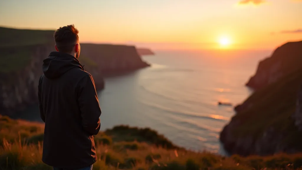 Person sitting at a peaceful viewpoint overlooking the Atlantic from Sheep Head Peninsula