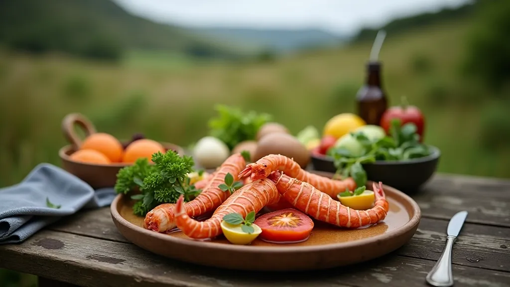 Local kitchen table with fresh seafood, vegetables, and bread from West Cork producers